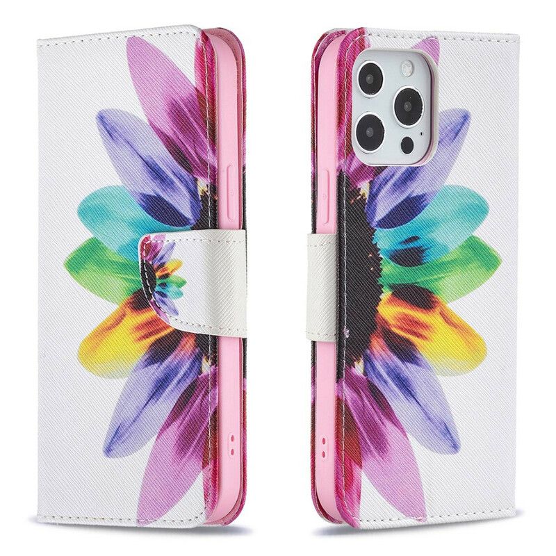 Leren Hoesje Voor iPhone 13 Pro Max Bloem Aquarel