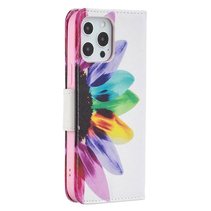 Leren Hoesje Voor iPhone 13 Pro Max Bloem Aquarel