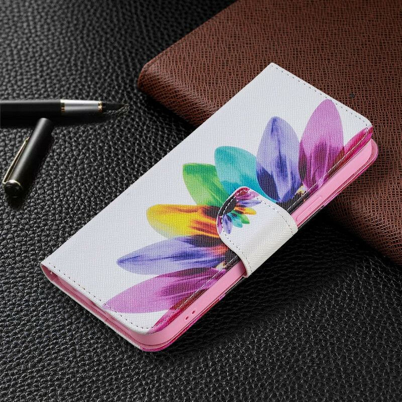 Leren Hoesje Voor iPhone 13 Pro Max Bloem Aquarel