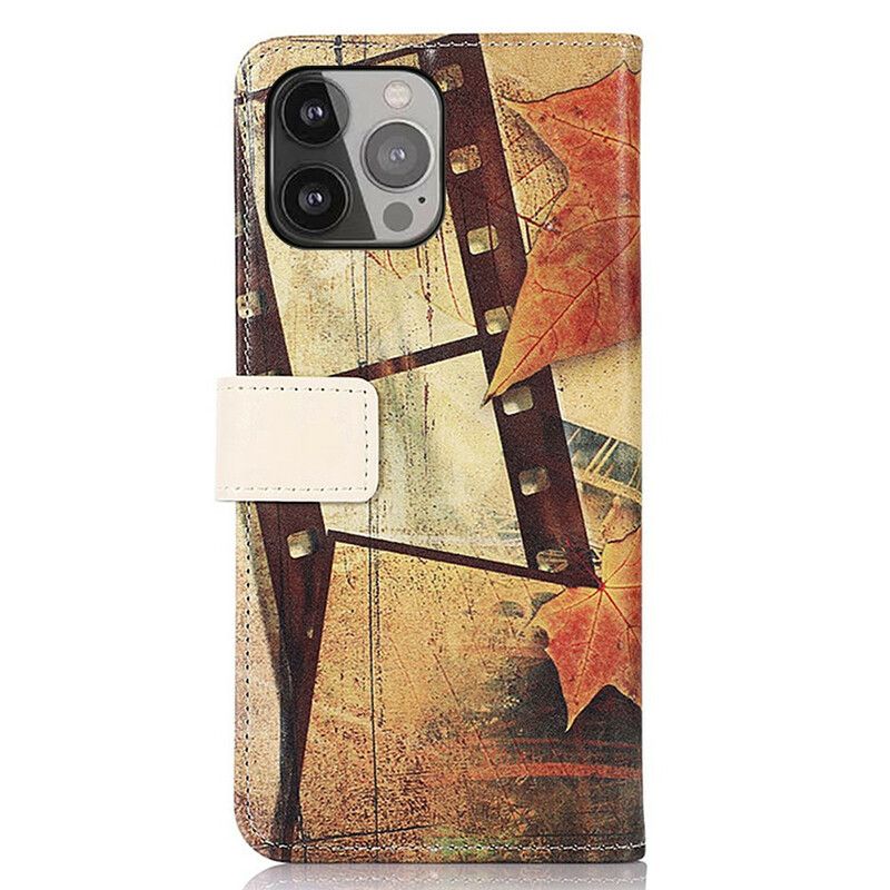 Leren Hoesje Voor iPhone 13 Pro Max Eiffeltoren In De Herfst