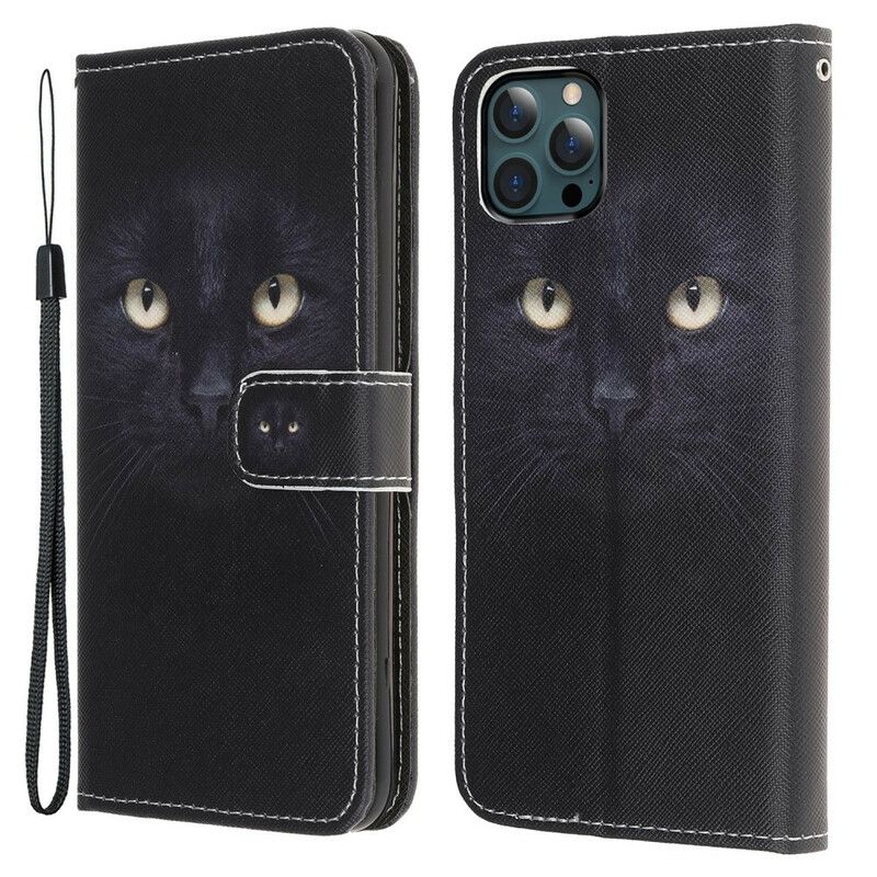 Leren Hoesje Voor iPhone 13 Pro Max Kattenogen Met Zwarte Bandjes