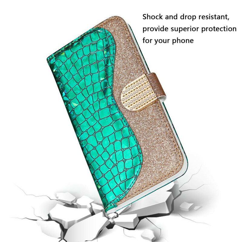 Leren Hoesje Voor iPhone 13 Pro Max Krokodil Diamanten