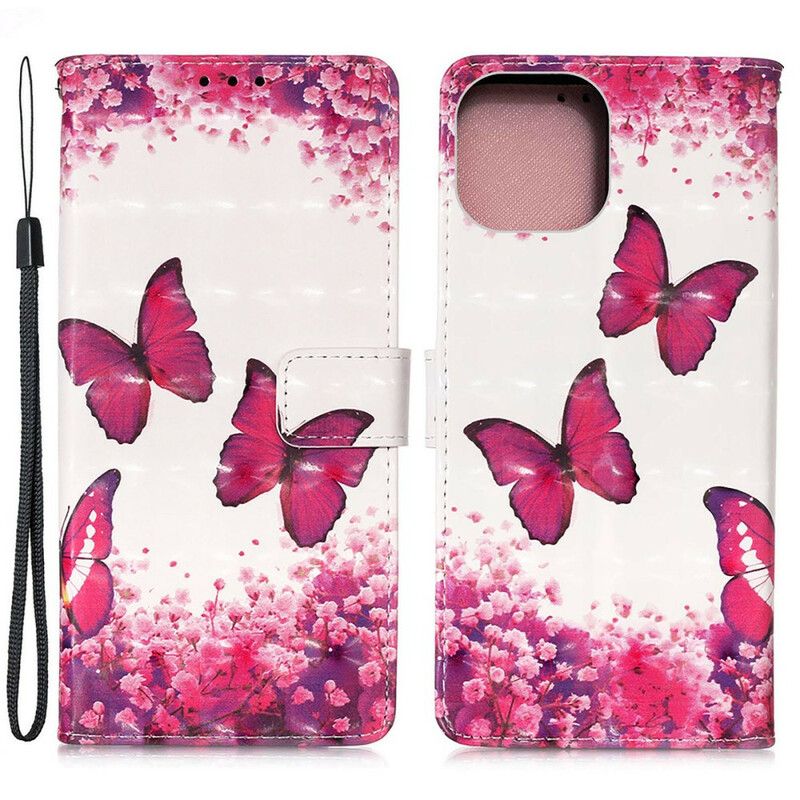 Leren Hoesje Voor iPhone 13 Pro Max Rode Vlinders