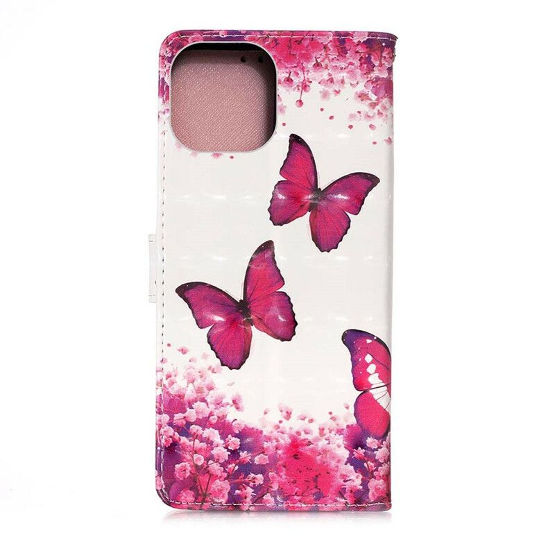 Leren Hoesje Voor iPhone 13 Pro Max Rode Vlinders