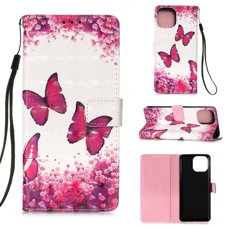 Leren Hoesje Voor iPhone 13 Pro Max Rode Vlinders