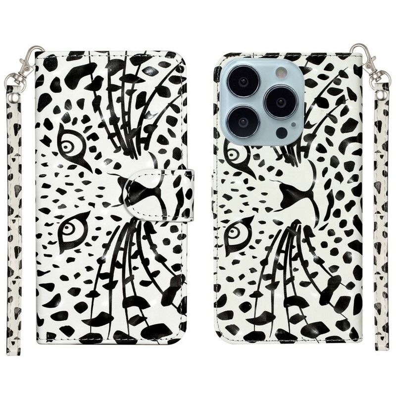 Leren Hoesje Voor iPhone 13 Pro Max Tiger Light Strap-spots