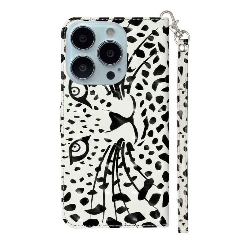 Leren Hoesje Voor iPhone 13 Pro Max Tiger Light Strap-spots