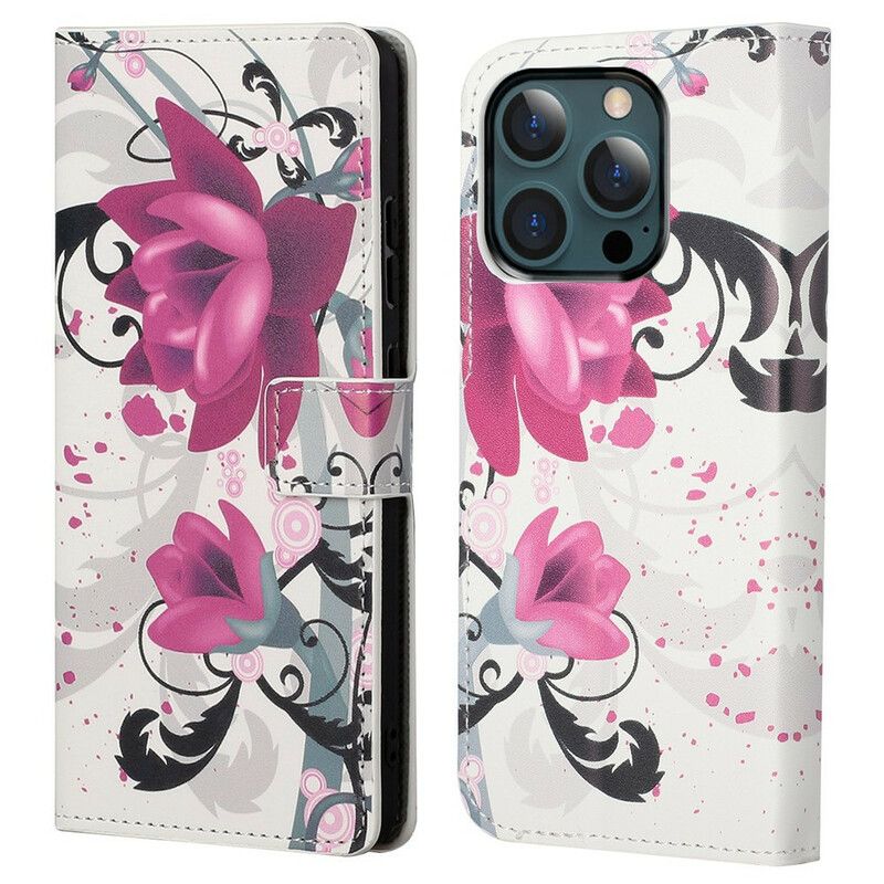 Leren Hoesje Voor iPhone 13 Pro Max Tropische Bloemen