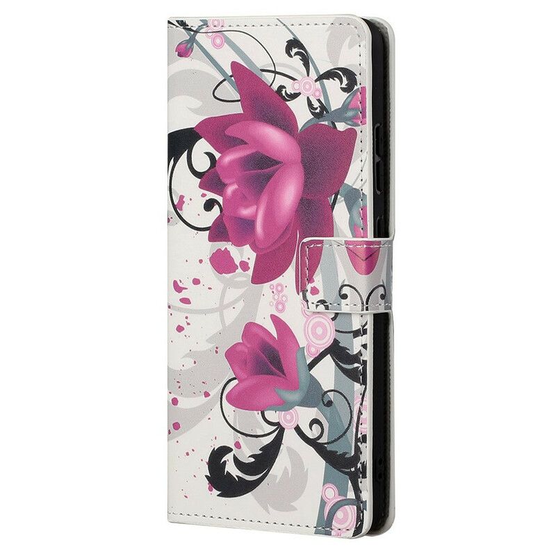 Leren Hoesje Voor iPhone 13 Pro Max Tropische Bloemen