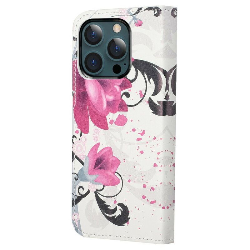 Leren Hoesje Voor iPhone 13 Pro Max Tropische Bloemen