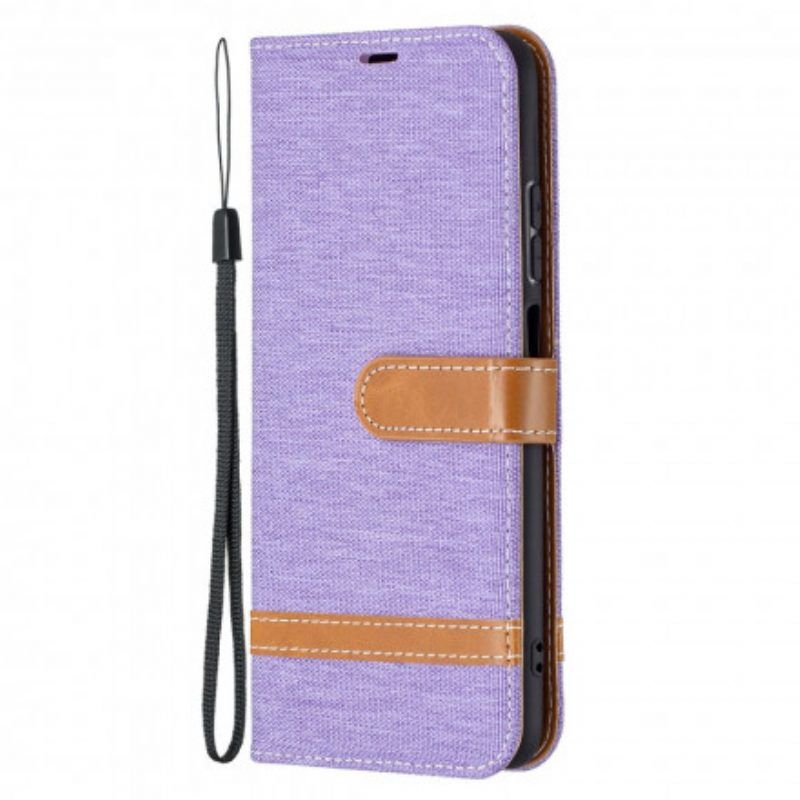 Folio-hoesje voor Xiaomi Redmi Note 10 / 10S Met Ketting Band Van Stof En Leereffect