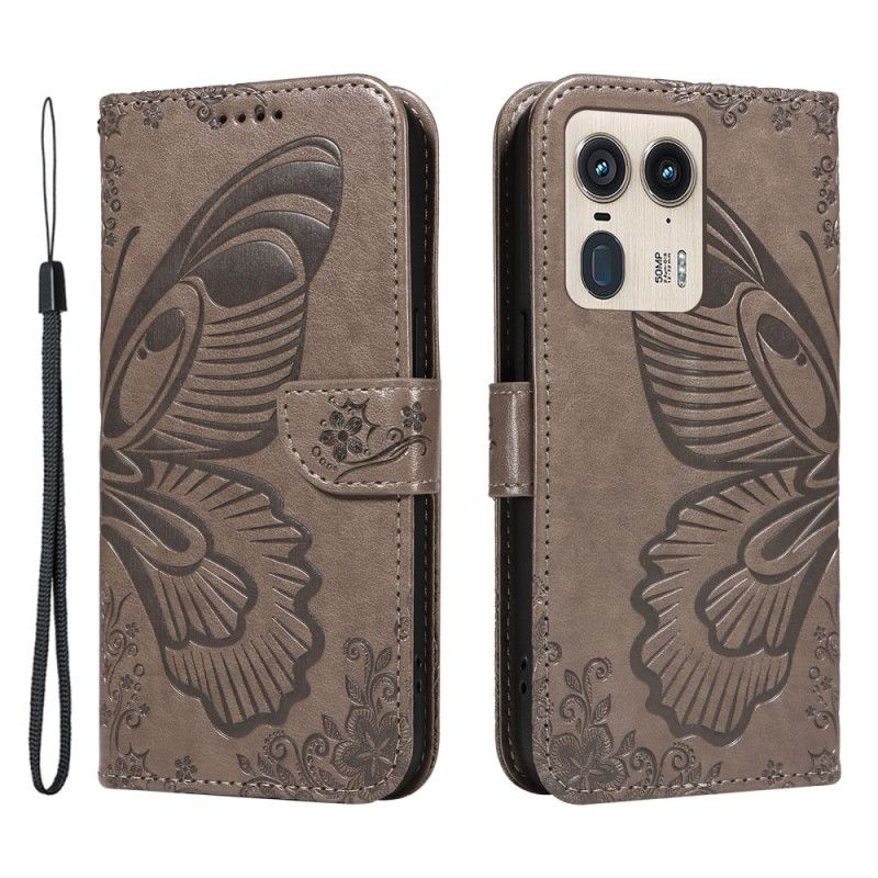 Flip Case Leren Motorola Edge 50 Ultra Vlinderprint