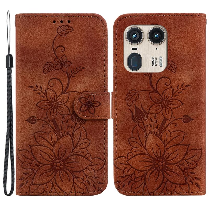 Leren Hoesje Voor Motorola Edge 50 Ultra Bloemenband