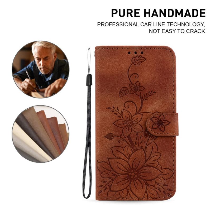 Leren Hoesje Voor Motorola Edge 50 Ultra Bloemenband