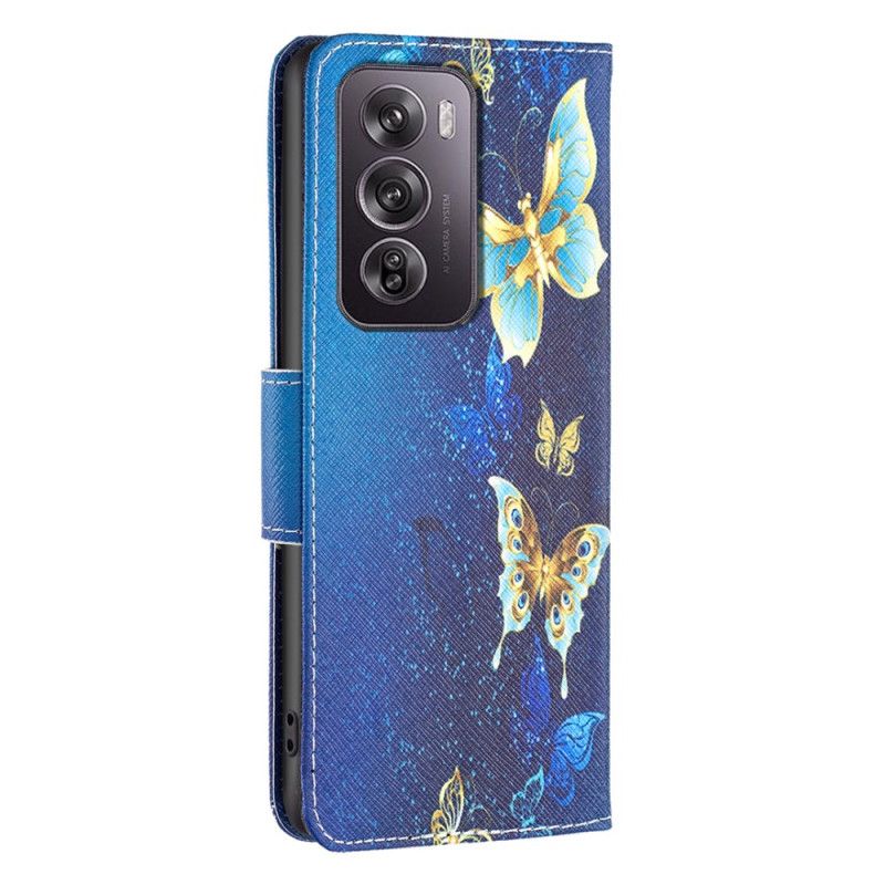 Flip Case Leren Oppo Reno 12 Pro 5g Gouden Vlinders