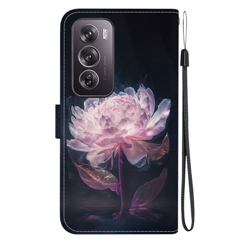 Folio-hoesje Oppo Reno 12 Pro 5g Telefoonhoesje Paarse Pioen Met Riem