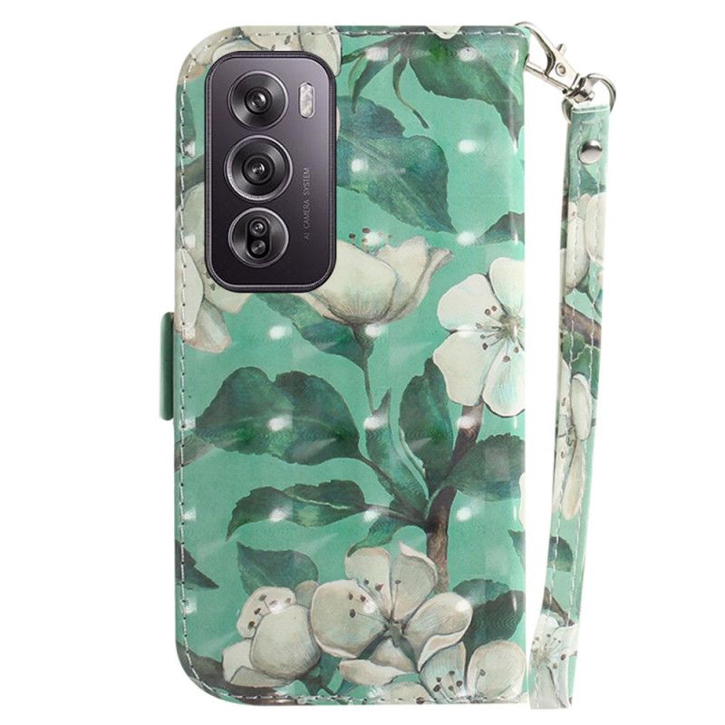 Leren Hoesje Oppo Reno 12 Pro 5g Aquarelbloemen Met Riem Bescherming Hoesje