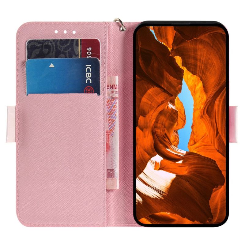 Leren Hoesje Oppo Reno 12 Pro 5g Gestreepte Magnolia's Bescherming Hoesje