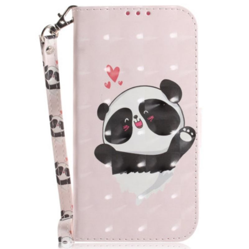 Leren Hoesje Voor Oppo Reno 12 Pro 5g Panda Love Met Riempje