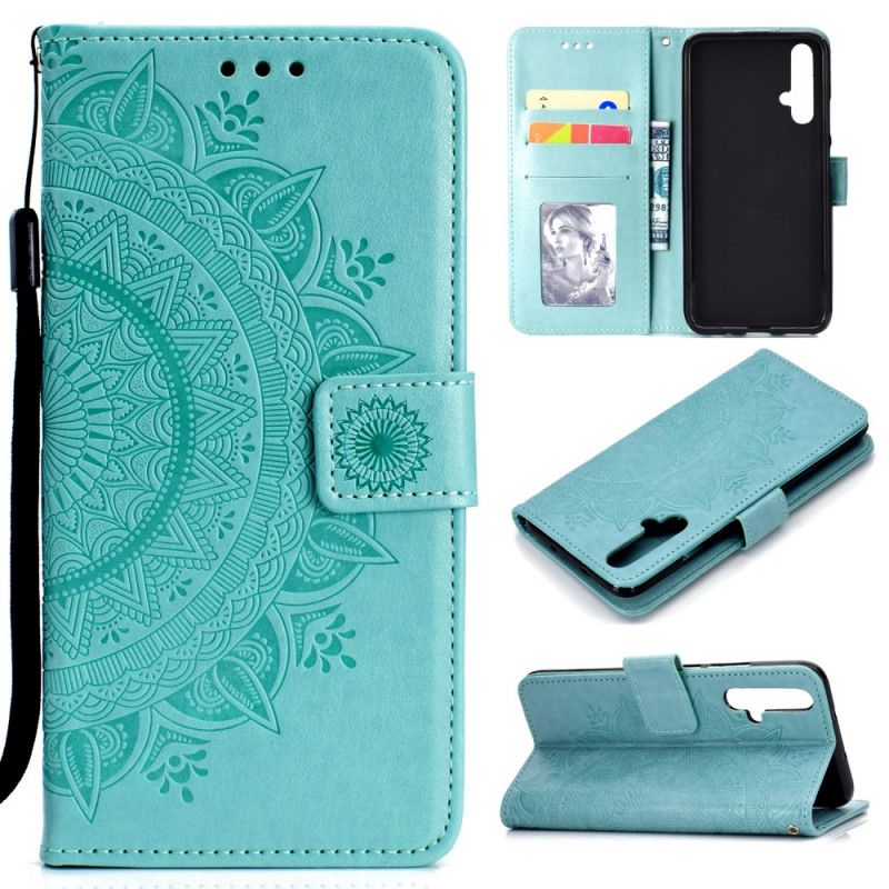 Cover Folio-hoesje Huawei Nova 5T Rood Grijs Telefoonhoesje Zon Mandala