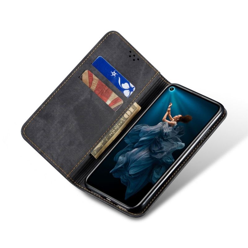 Folio-hoesje voor Huawei Nova 5T Donkerblauw Zwart Jeans Met Imitatieleerstructuur