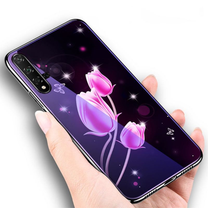 Hoesje Huawei Nova 5T Magenta Gehard Glas En Bloemensilicone