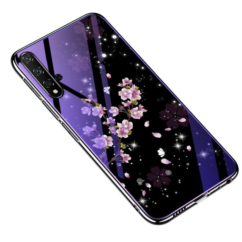 Hoesje Huawei Nova 5T Magenta Gehard Glas En Bloemensilicone