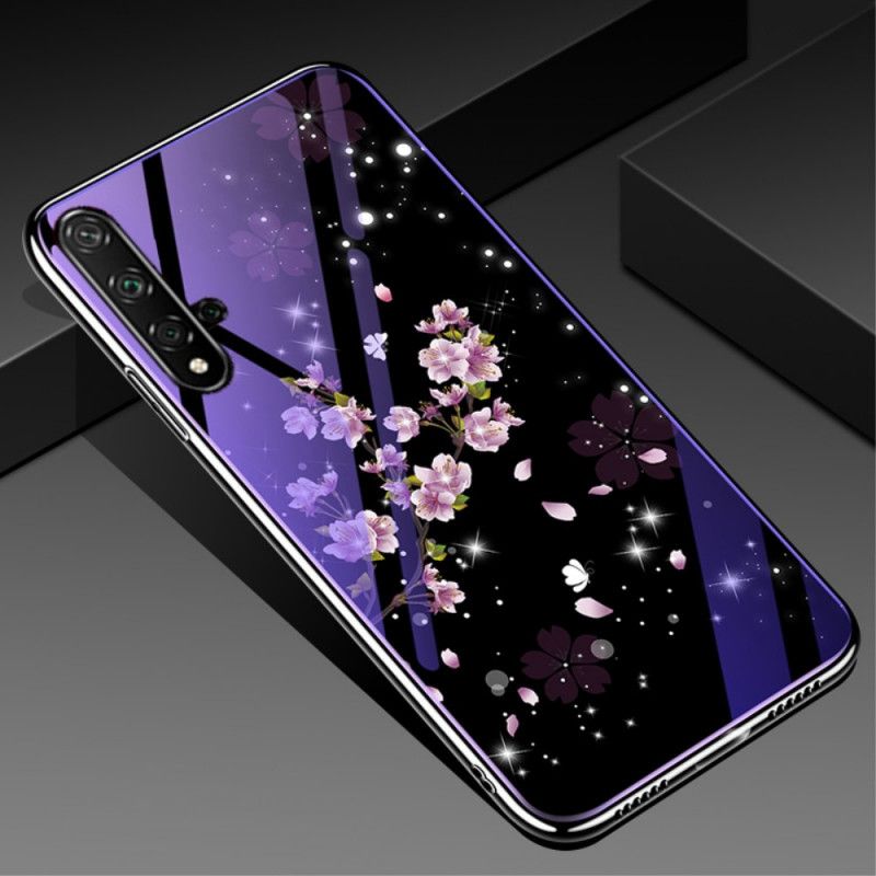 Hoesje Huawei Nova 5T Magenta Gehard Glas En Bloemensilicone