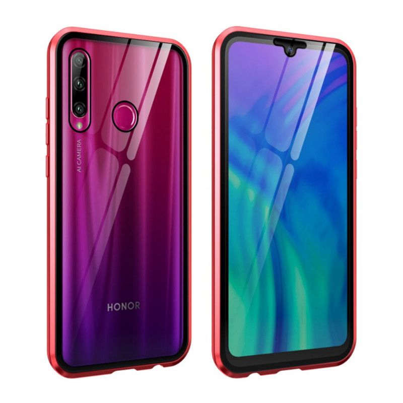 Cover Hoesje Honor 20e / 20 Lite Rood Zwart Telefoonhoesje Voor En Achter Gehard Glas En Metaal