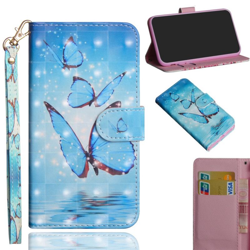 Leren Hoesje Honor 20e / 20 Lite Vliegende Blauwe Vlinders