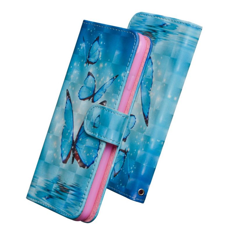 Leren Hoesje Honor 20e / 20 Lite Vliegende Blauwe Vlinders