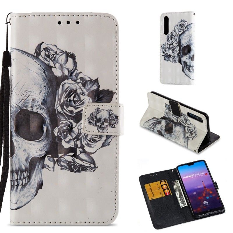 Cover Folio-hoesje Huawei P20 Pro Telefoonhoesje 3D Bloemenschedel