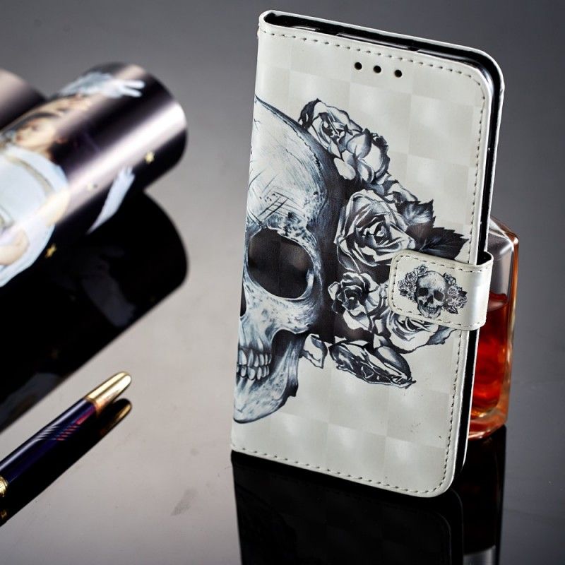 Cover Folio-hoesje Huawei P20 Pro Telefoonhoesje 3D Bloemenschedel