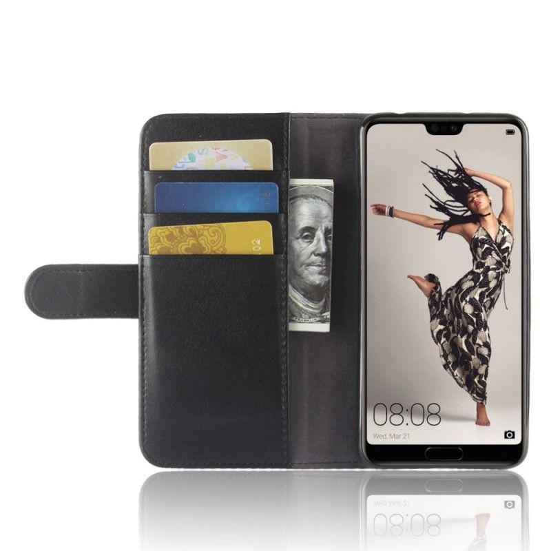 Flip Case Leren Huawei P20 Pro Bruin Zwart Echt Leer