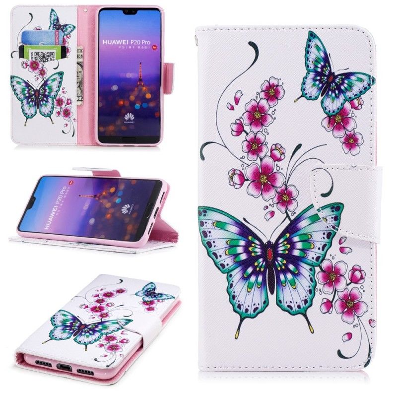 Flip Case Leren Huawei P20 Pro Prachtige Vlinders