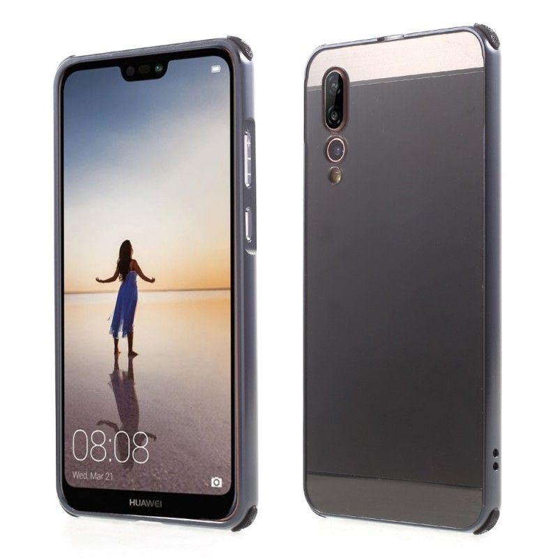 Hoesje Huawei P20 Pro Goud Zilver Verwijderbare Aluminium Bumper En Geborstelde Achterkant