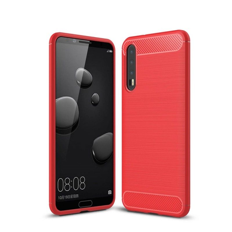 Hoesje Huawei P20 Pro Rood Zwart Geborsteld Koolstofvezel