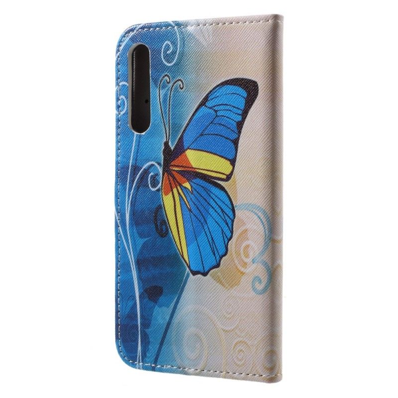 Leren Hoesje Huawei P20 Pro Paars Lichtblauw Vlinders