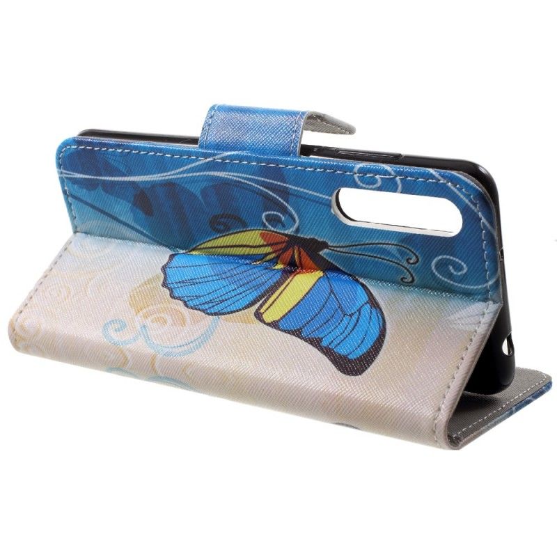 Leren Hoesje Huawei P20 Pro Paars Lichtblauw Vlinders