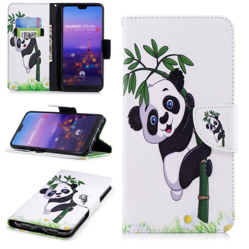 Leren Hoesje voor Huawei P20 Pro Panda Op Bamboe