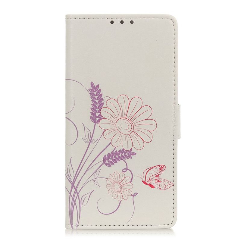 Leren Hoesje voor Alcatel 1S (2020) / 3L (2020) Vlinders En Bloemen Tekenen