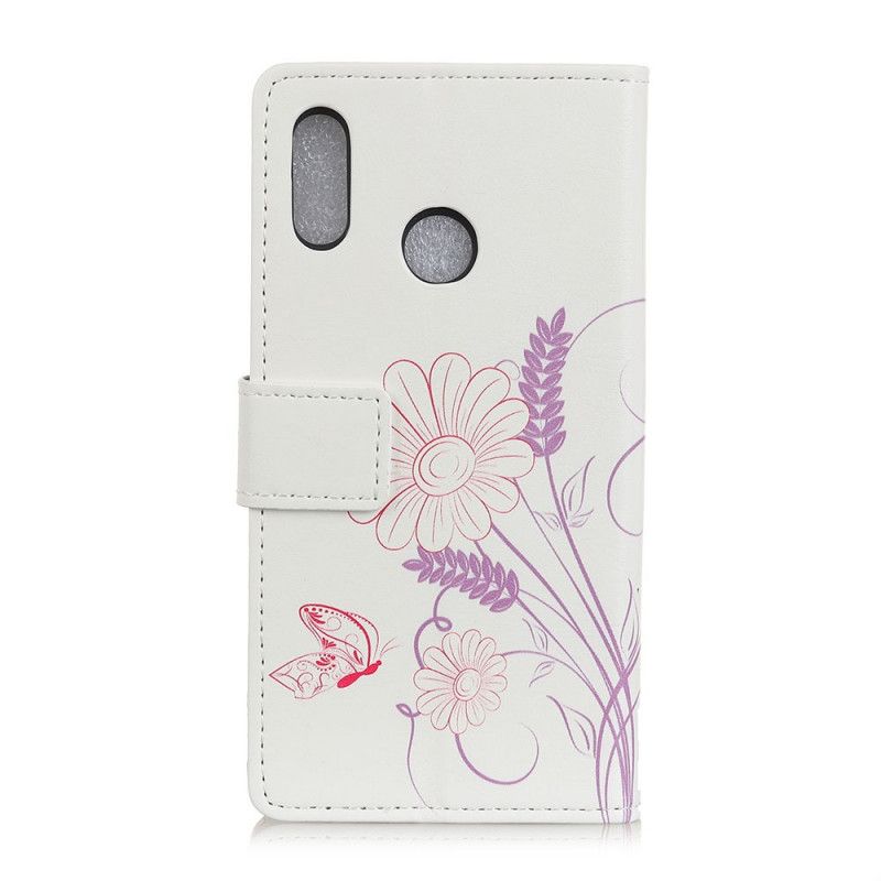 Leren Hoesje voor Alcatel 1S (2020) / 3L (2020) Vlinders En Bloemen Tekenen