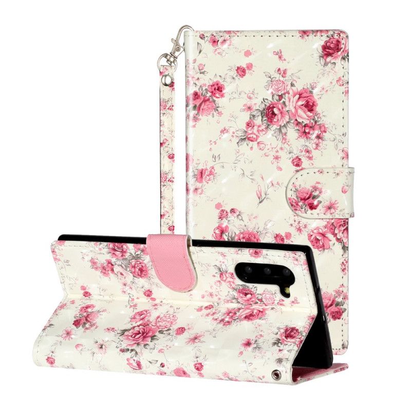 Cover Folio-hoesje Samsung Galaxy Note 10 Telefoonhoesje Bloemen Lichtvlekjes Met Riempje