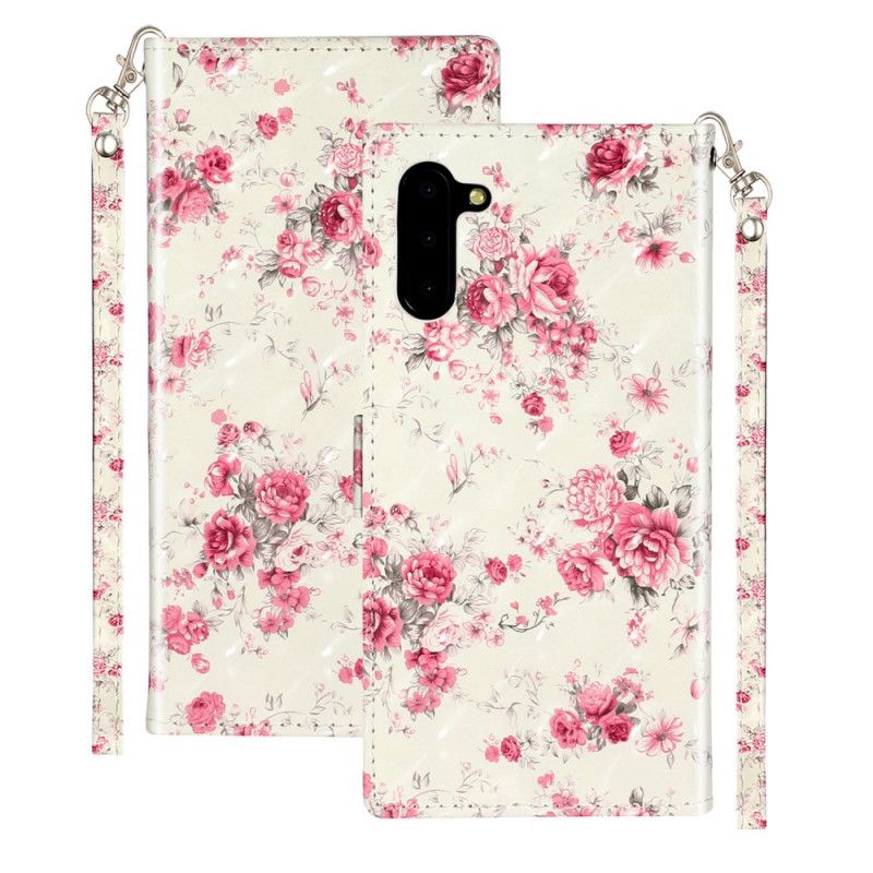 Cover Folio-hoesje Samsung Galaxy Note 10 Telefoonhoesje Bloemen Lichtvlekjes Met Riempje