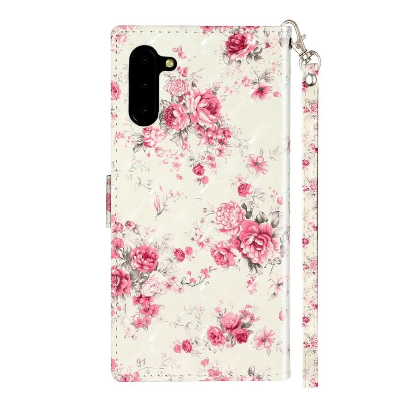 Cover Folio-hoesje Samsung Galaxy Note 10 Telefoonhoesje Bloemen Lichtvlekjes Met Riempje