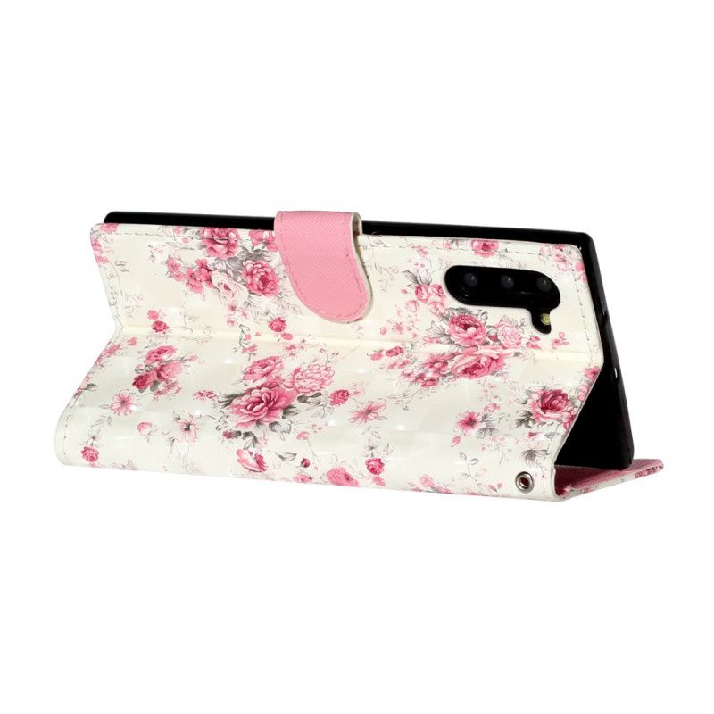 Cover Folio-hoesje Samsung Galaxy Note 10 Telefoonhoesje Bloemen Lichtvlekjes Met Riempje