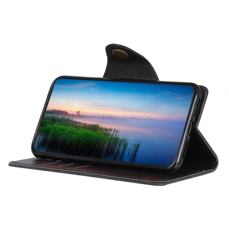 Flip Case Leren Samsung Galaxy Note 10 Rood Zwart Knoop Imitatieleer