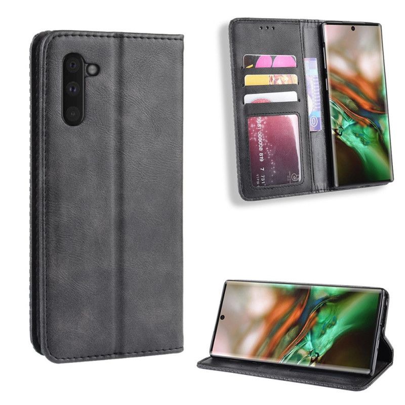 Folio-hoesje Samsung Galaxy Note 10 Zwart Gestileerd Vintage Leereffect