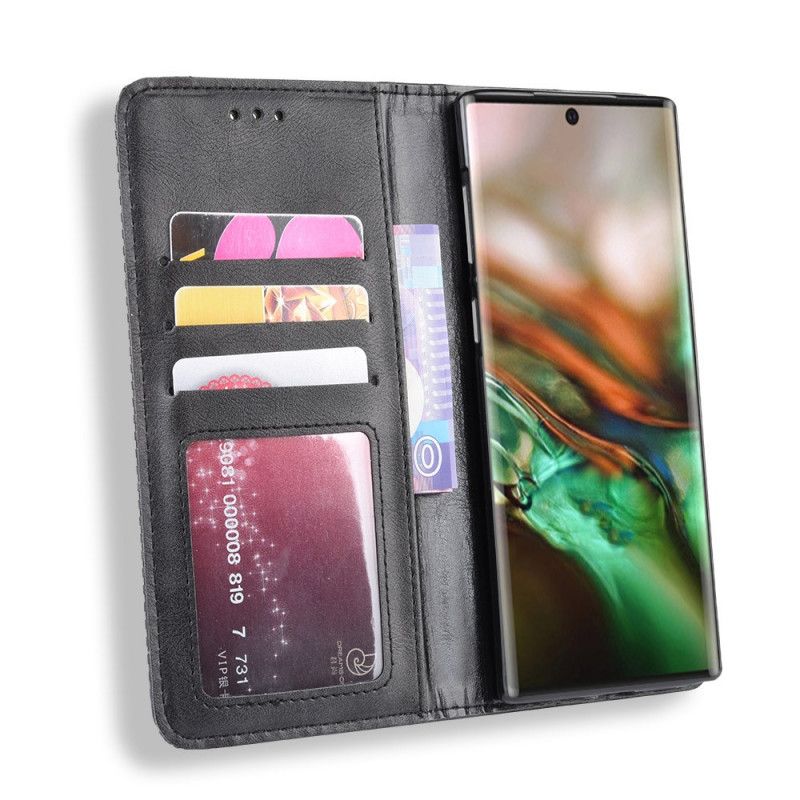 Folio-hoesje Samsung Galaxy Note 10 Zwart Gestileerd Vintage Leereffect