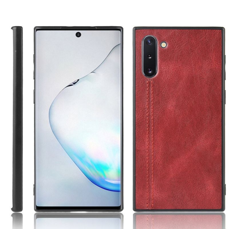 Hoesje Samsung Galaxy Note 10 Rood Zwart Gestikt Leereffect